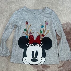 Disney Gray Long Sleeve Minnie Mouse Holiday Shirt